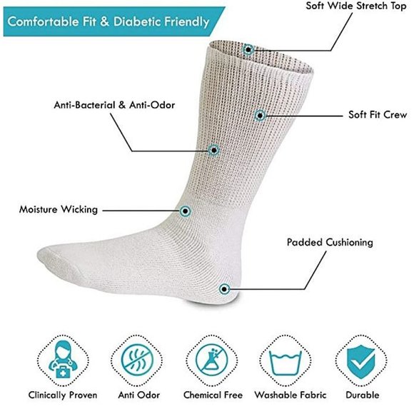 Mens Diabetic Socks Loose Fit Crew Length 6 Pair - Picture 3 of 4